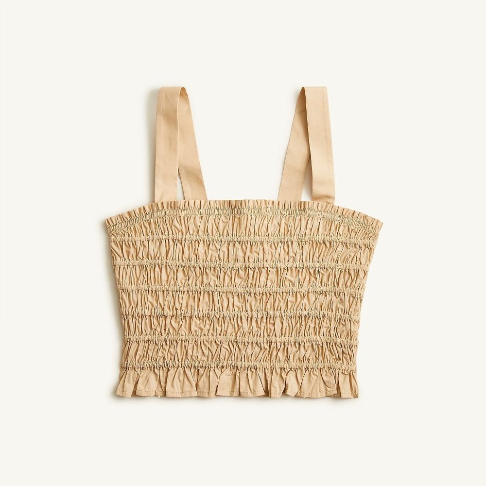 J CREW Sleeveless Smocked Tank Top Beige Medium 8-10 #BI477 NEW - Picture 3 of 5